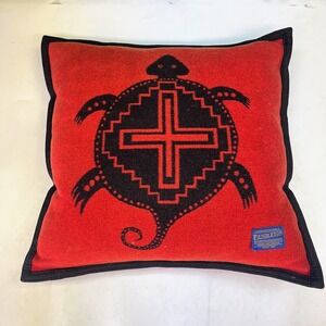 Pendleton Wool Reversible Turtle Geometric Throw Pillow Red Black 20x20 Feather
